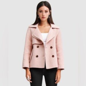 Cream and Pink Pea‎ Coat with Structured Shoulders